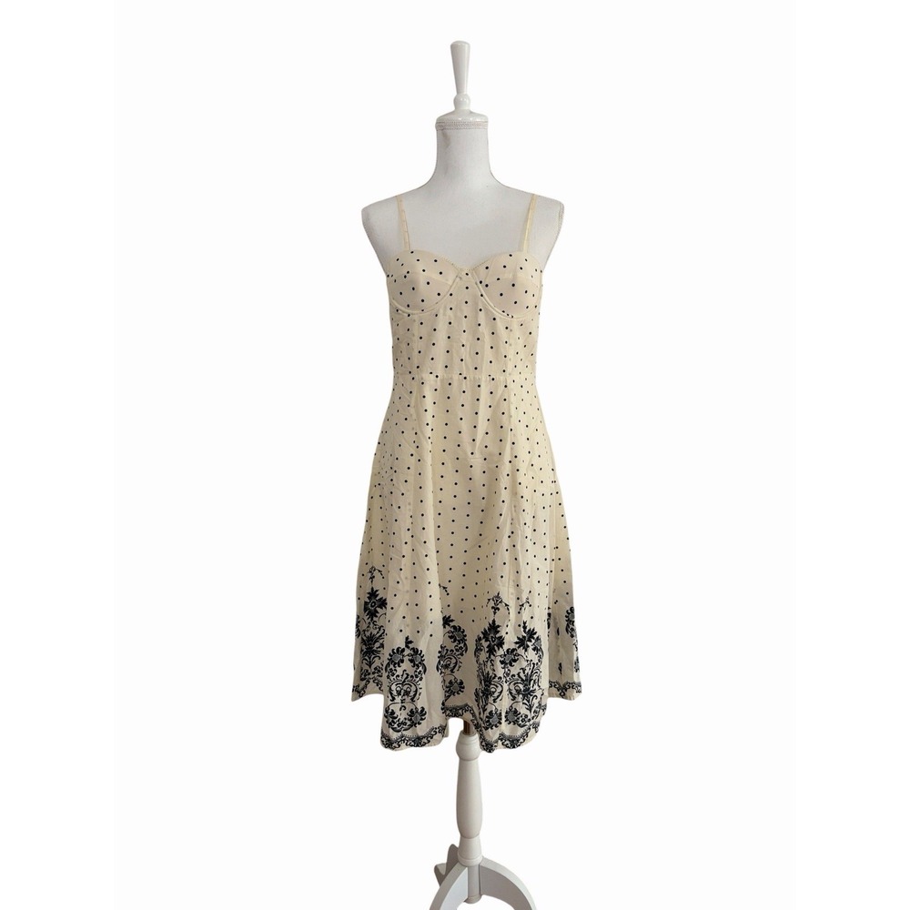 Vintage Babydoll Minuet Cream Polka Dot Midi Large Dress Sweetheart Festival